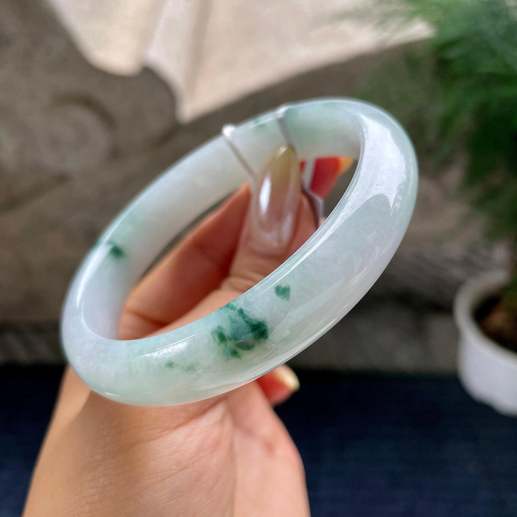 大圈口 细糯种飘花正圈平安镯58圈 天然缅甸A货翡翠（yc460689）