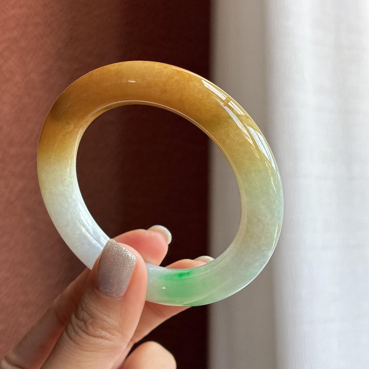 糯冰黄翡特色圆条手镯 54圈（yc747829）