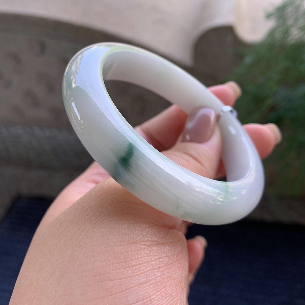 细糯种飘蓝花正圈平安镯  56圈口 天然缅甸A货翡翠（yc400181）