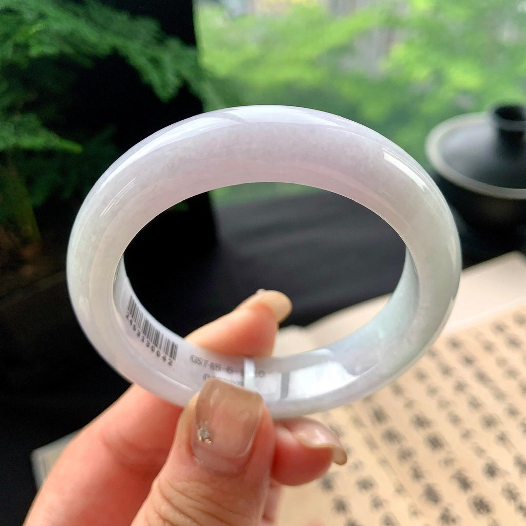 小圈口 细糯种淡紫罗兰正圈平安镯 50.3圈口 天然缅甸A货翡翠（yc473079）