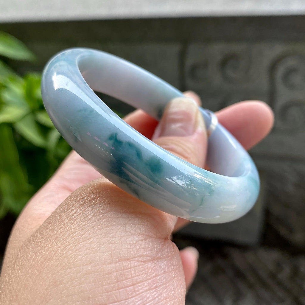 细糯种飘蓝花贵妃手镯56.8圈口 天然缅甸A货翡翠（yc313319）