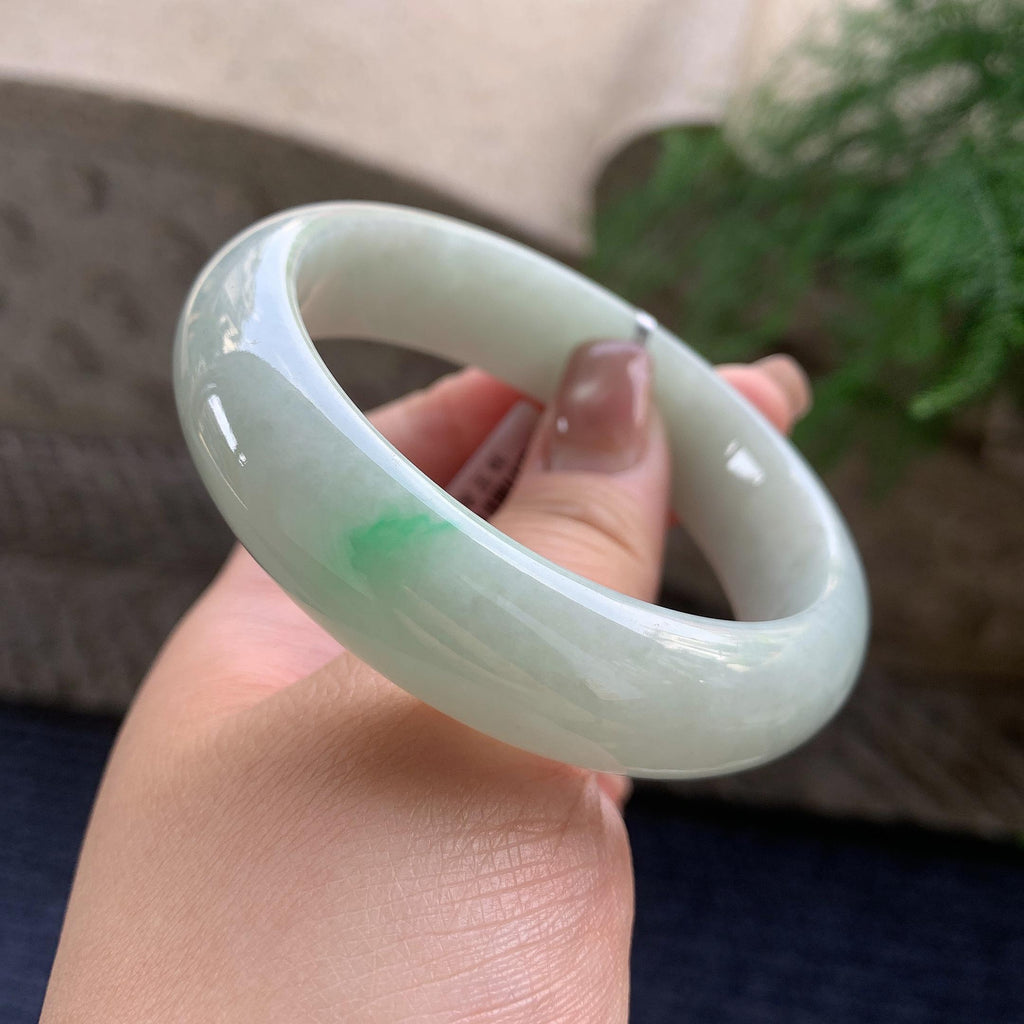 大圈口 糯种飘翠绿宽版轮胎手镯 59圈口 天然缅甸A货翡翠（yc356864）