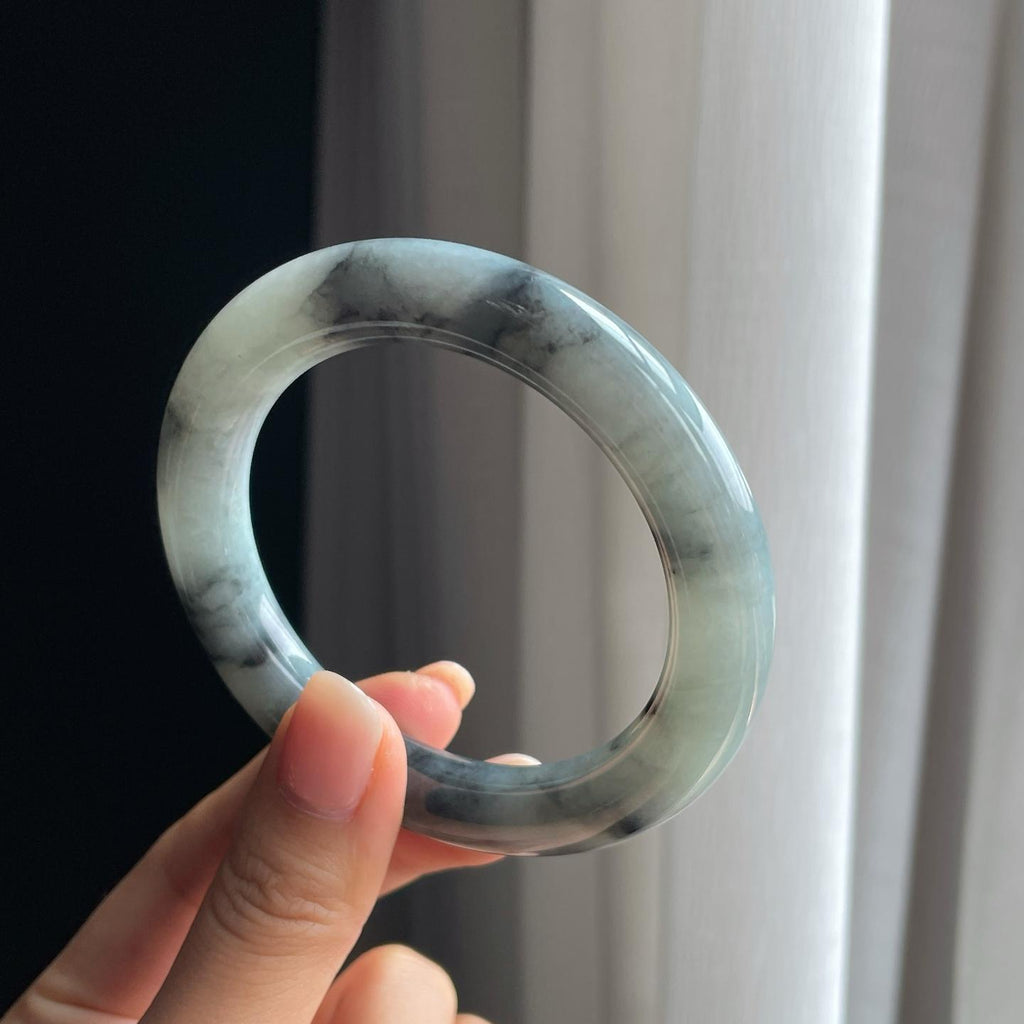 糯冰乌鸡翡翠圆条手镯（56.5mm）（yc403469）