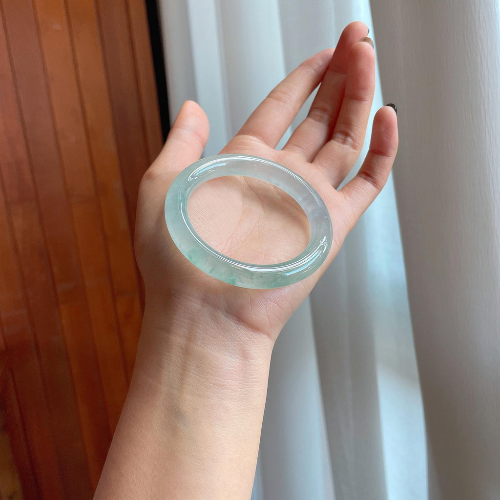 冰种飘花翡翠圆条手镯（52mm）（yc284624）