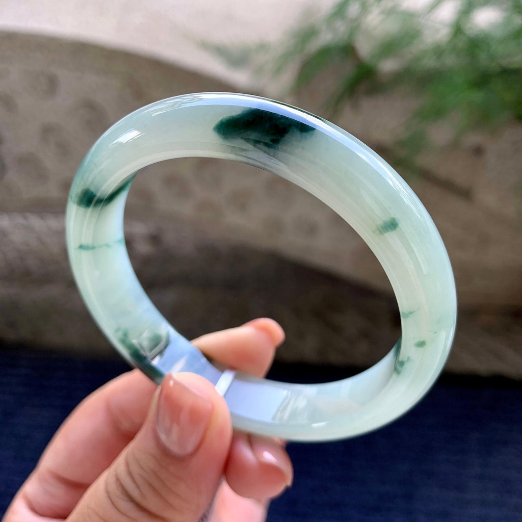 细糯种飘蓝花正圈平安镯 57.3圈口 天然缅甸A货翡翠（yc483949）