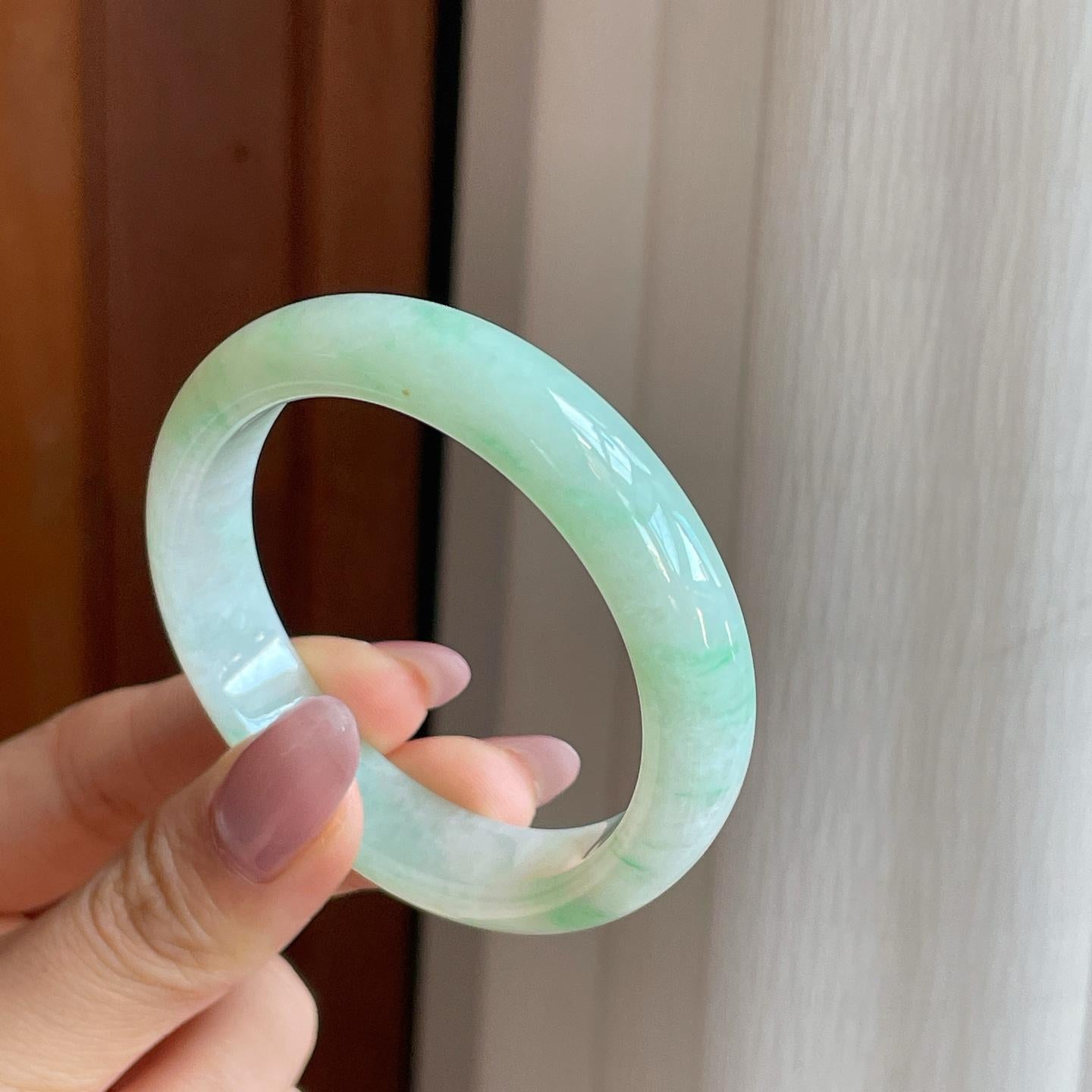 糯冰晴底飘花翡翠平安镯（55mm）（yc289666）