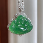 18k金钻镶冰种湖水绿翡翠佛公（yc263547）