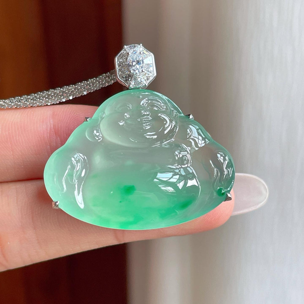 18k金钻镶冰种飘花翡翠佛公（yc263550）