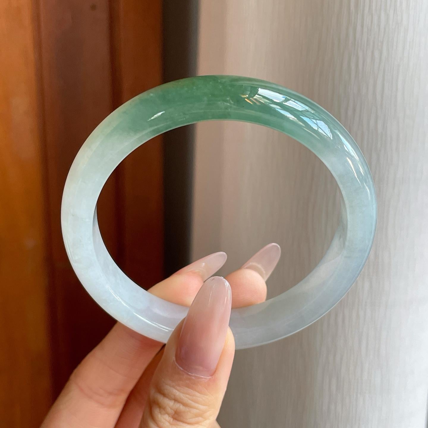 糯冰带色翡翠平安镯（59.5mm）（yc282557）