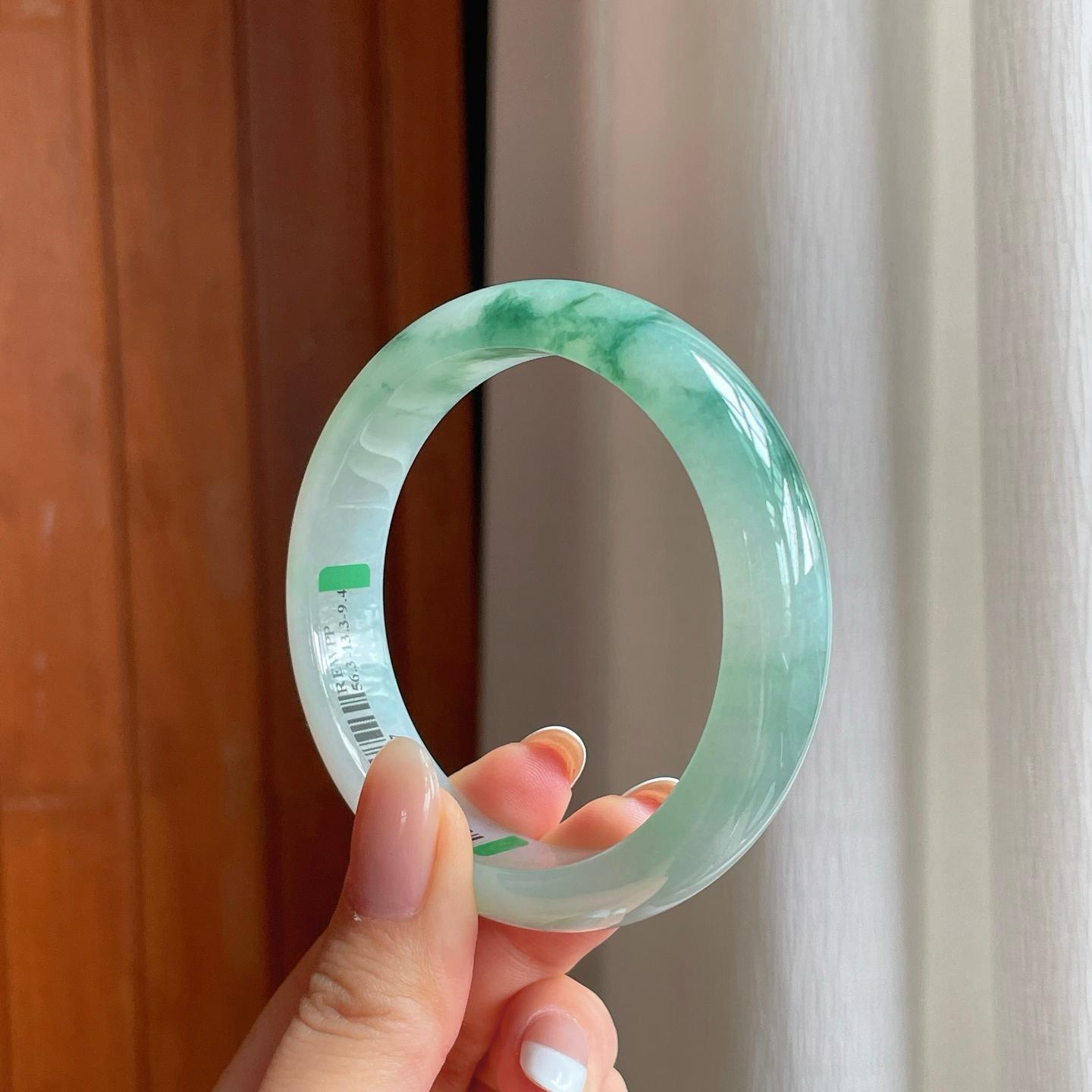 糯冰飘花翡翠平安镯（57mm)（yc374199）
