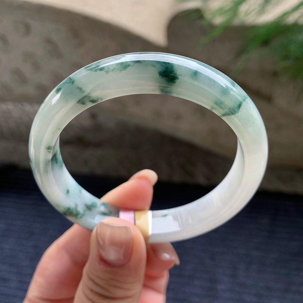 细糯种飘蓝花正圈平安镯  57圈口  天然缅甸A货翡翠（yc405551）