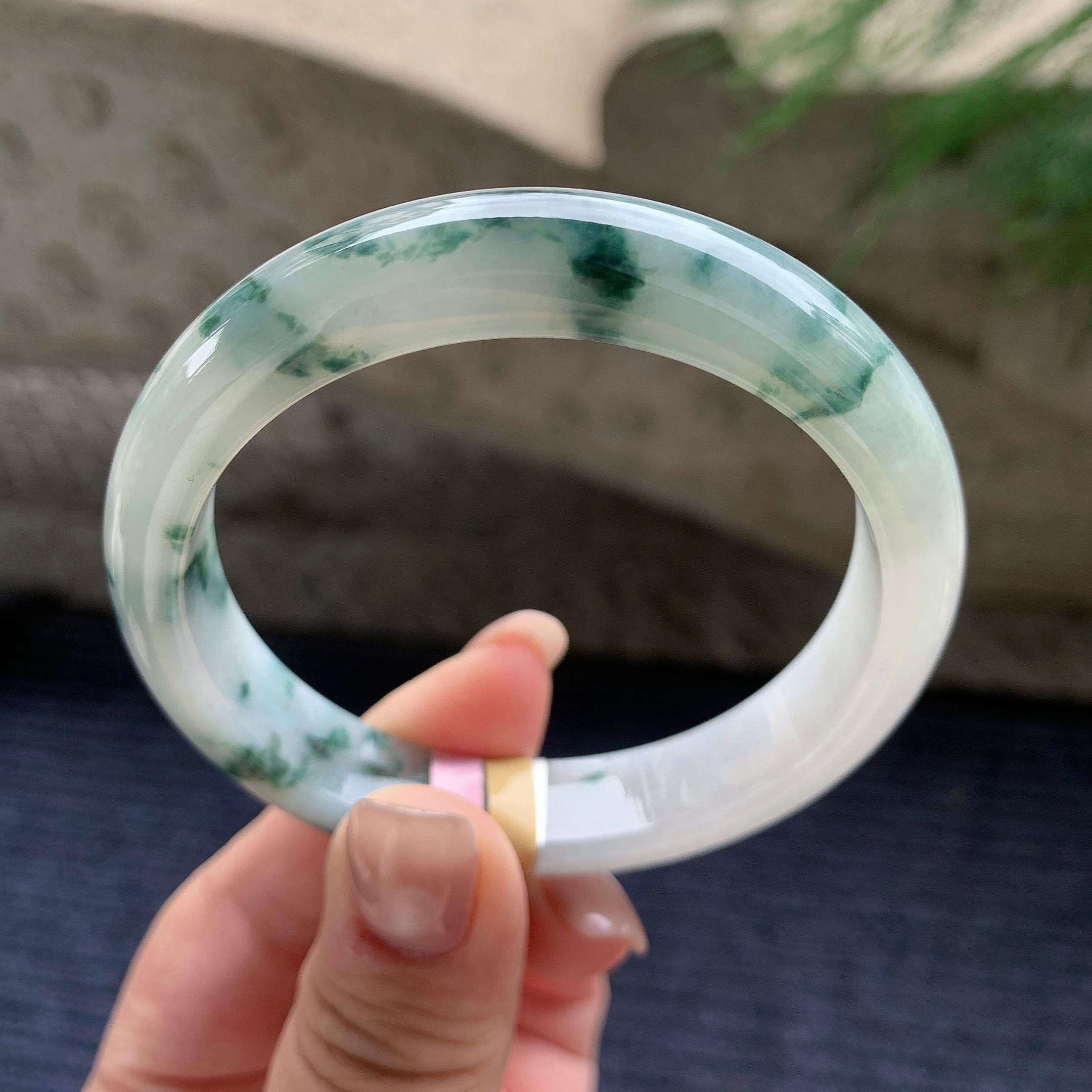 细糯种飘蓝花正圈平安镯  57圈口  天然缅甸A货翡翠（yc405551）