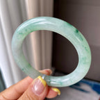小圈口   细糯种飘绿花圆条手镯53.2圈   天然缅甸A货翡翠（yc362907）