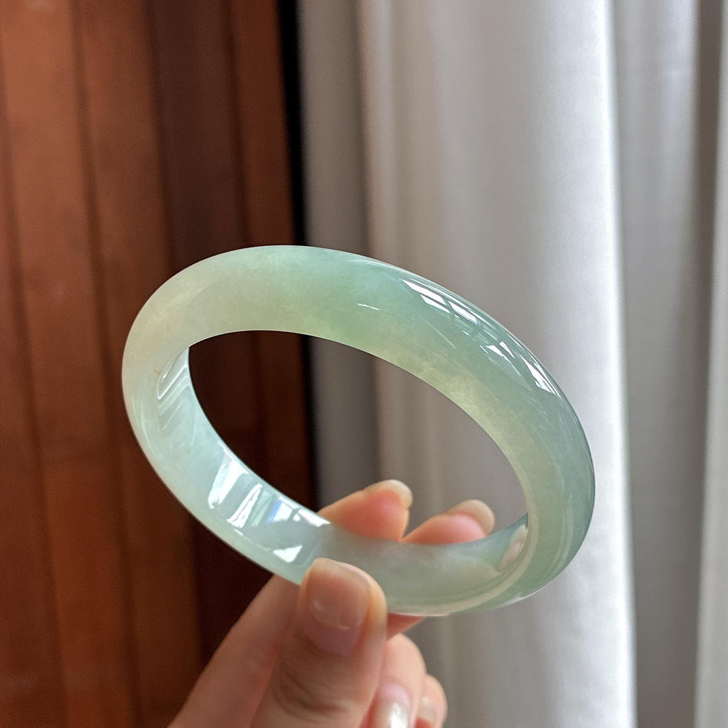 大圈口 糯冰种晴底带洒金正圈平安镯 60圈 天然缅甸A货翡翠（yc484446）