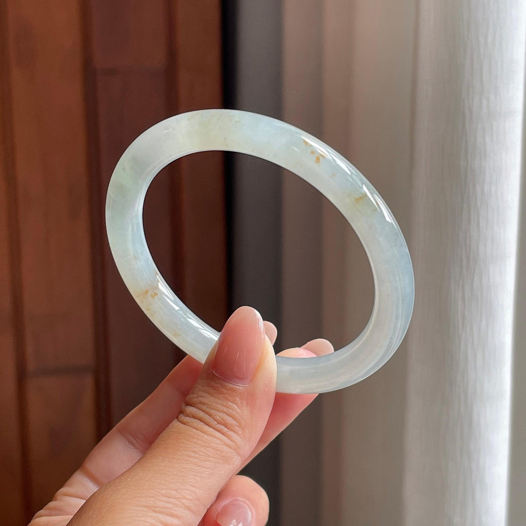 糯冰淡底色洒金圆条手镯 52圈 天然缅甸A货翡翠（yc506542）