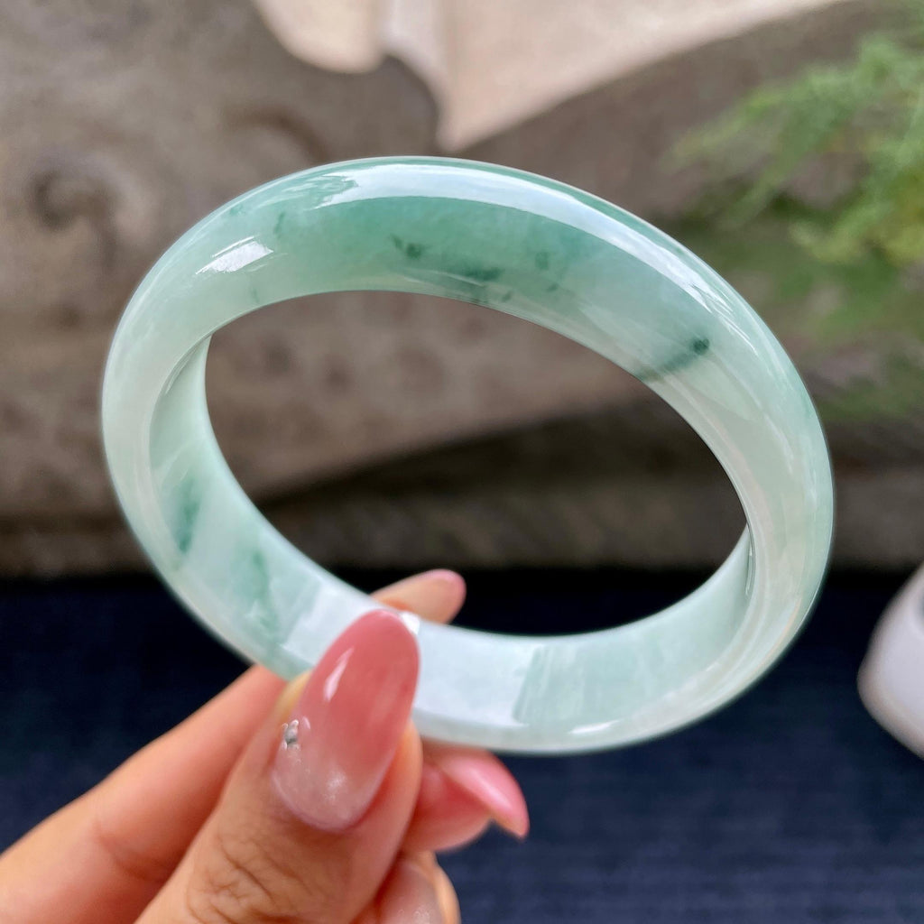 细糯种飘花正圈平安镯56.5圈        天然缅甸A货翡翠（yc433604）