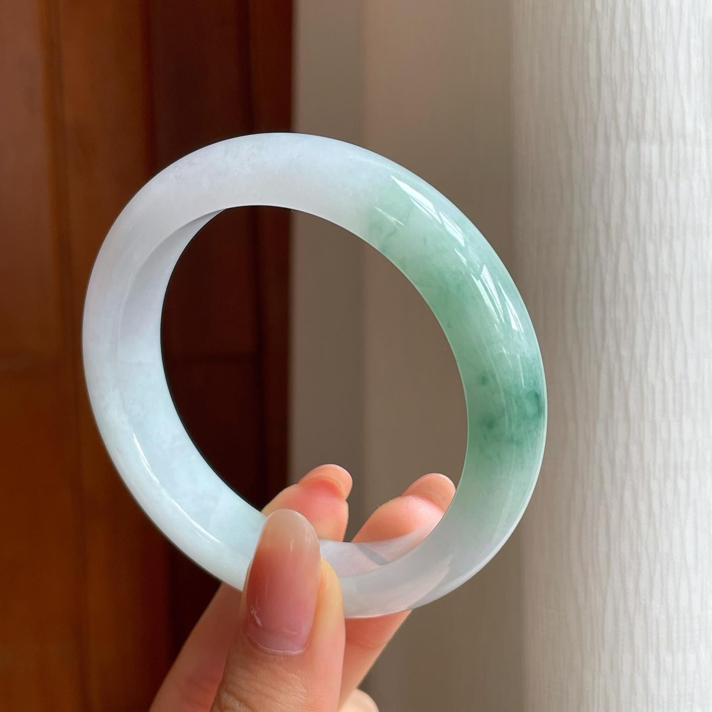 冰种飘花翡翠平安镯（55.7mm)（yc373976）
