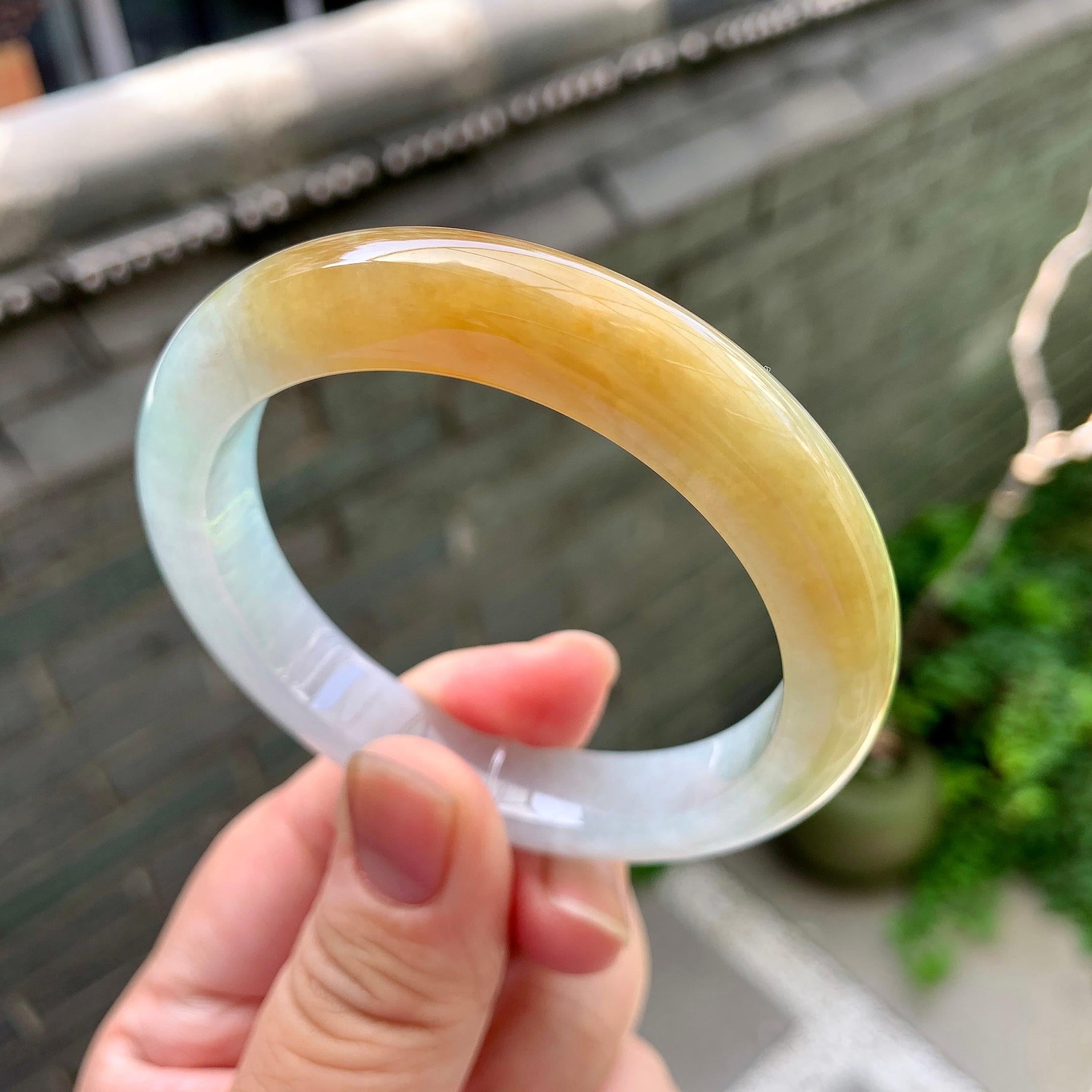 细糯种黄翡平安镯（52.8mm）（yc235447）