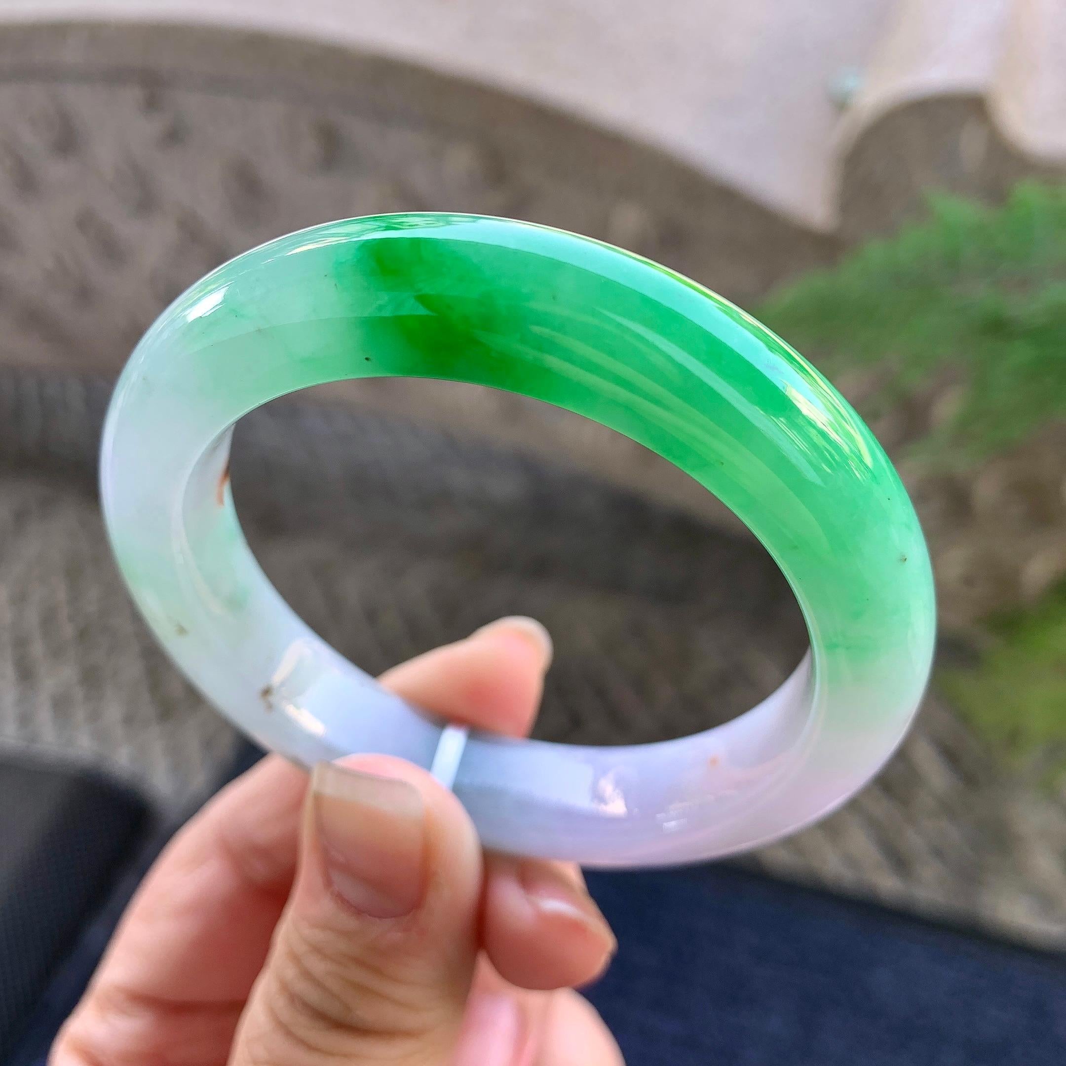 细糯种飘绿洒金平安镯（53mm）（yc305675）