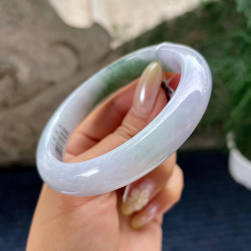 细糯种淡紫底飘花正圈平安镯57.9圈 天然缅甸A货翡翠（yc464078）