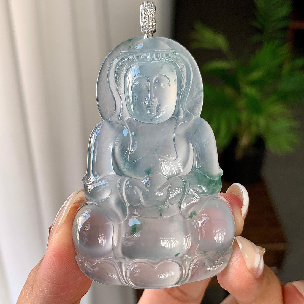 18k金钻镶冰种飘花观音挂件（yc246707）