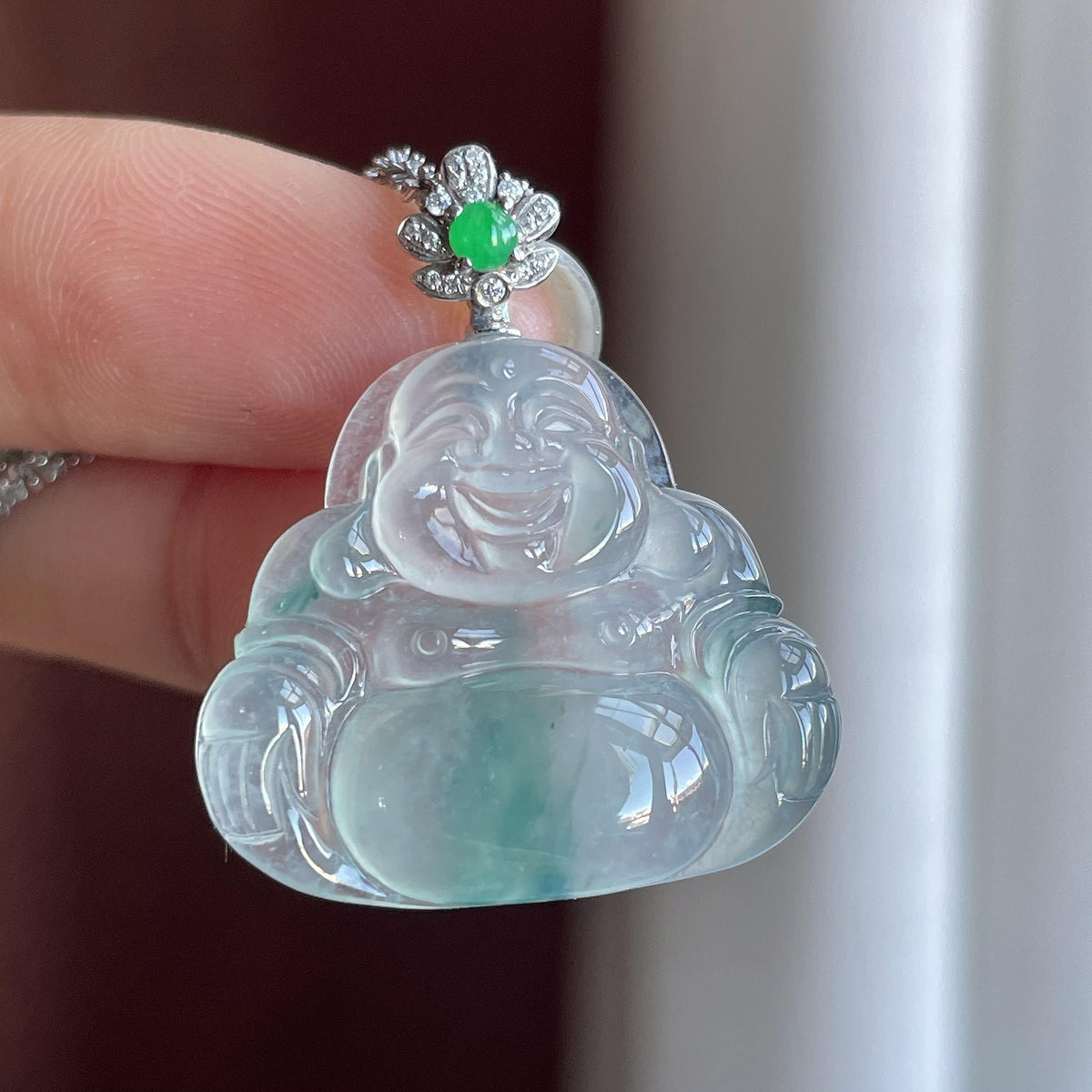 18k金扣冰种飘花玉佛挂件（yc749747）
