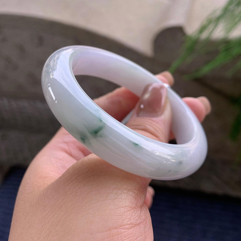 细糯种飘绿花正圈平安镯 51.5圈口 天然缅甸A货翡翠（yc350638）