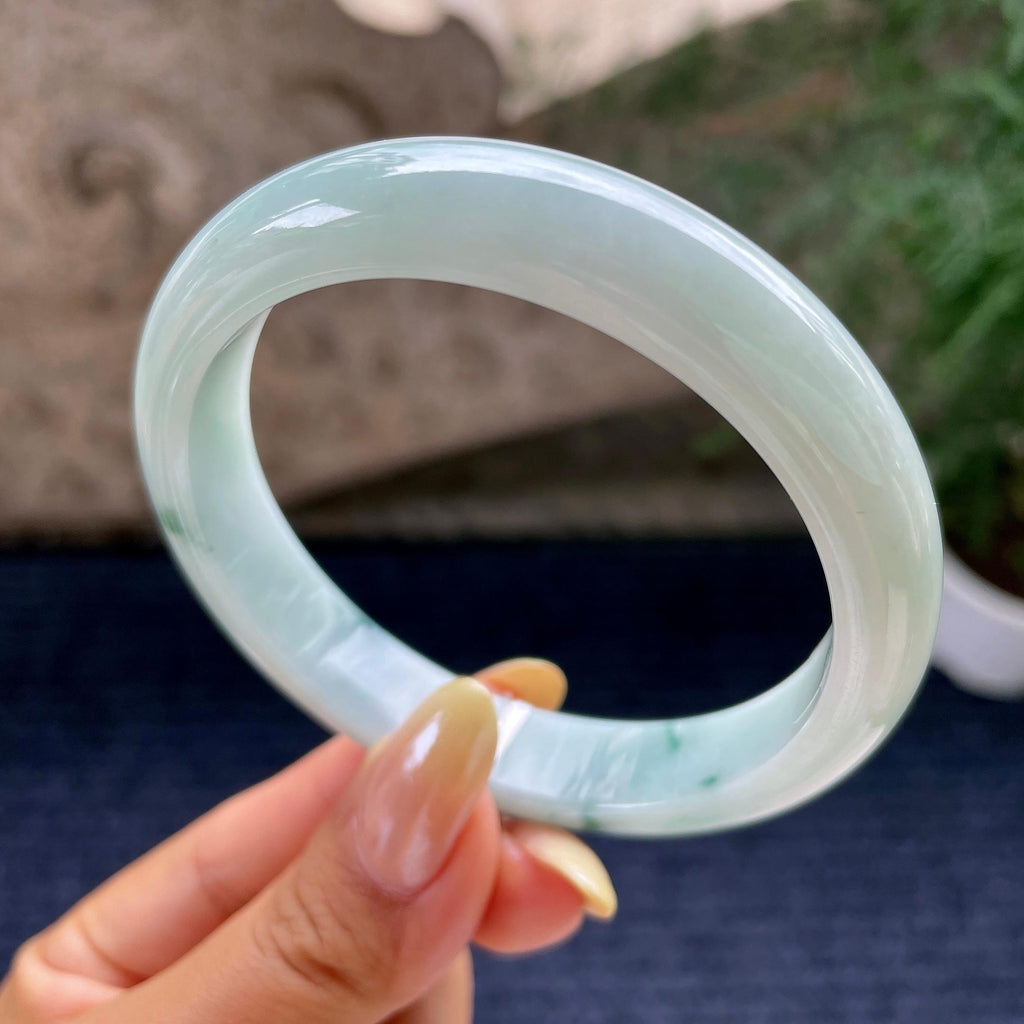 大圈口 细糯种飘花正圈平安镯60.3圈 天然缅甸A货翡翠（yc464066）