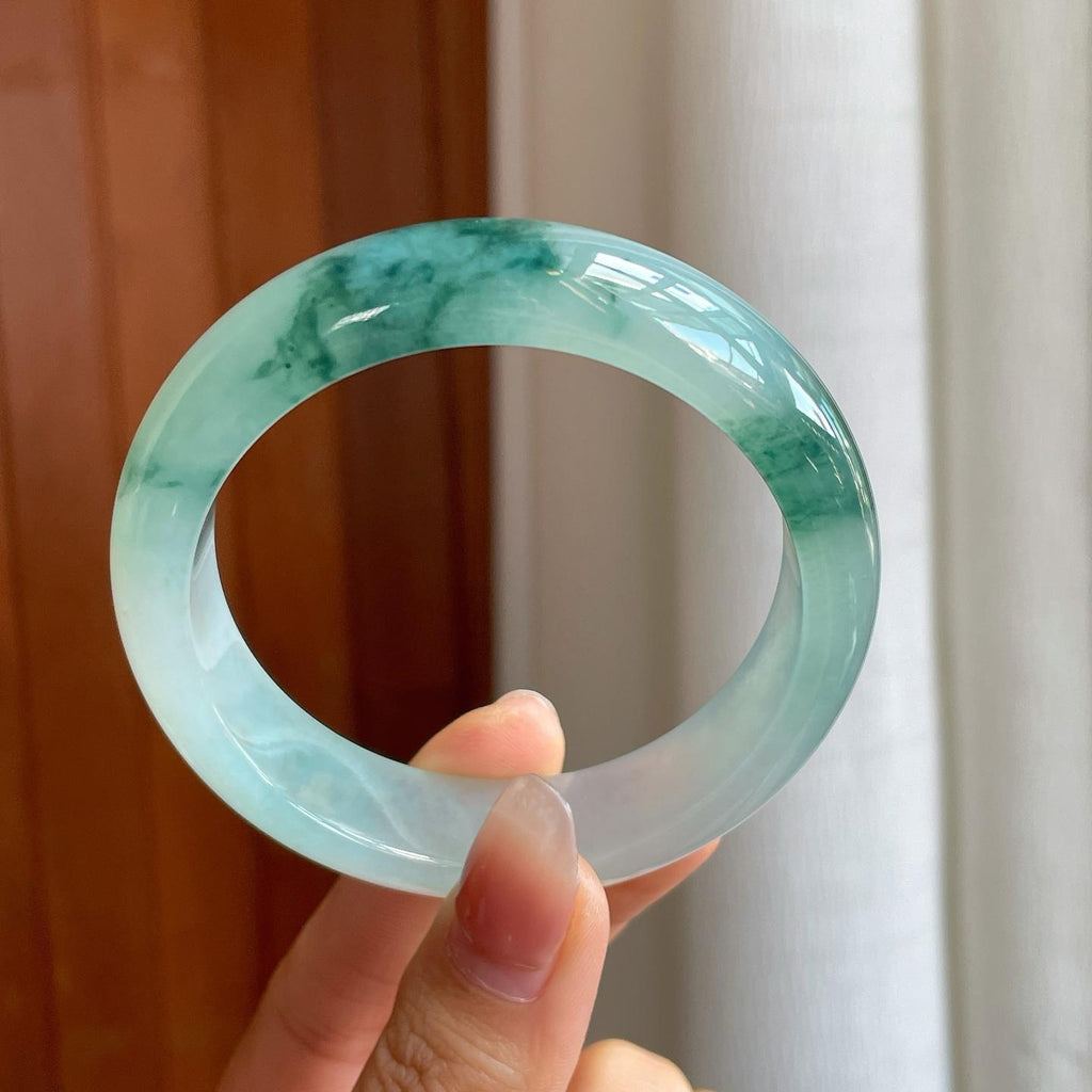 冰种宽版飘花翡翠平安镯（57mm）（yc329505）