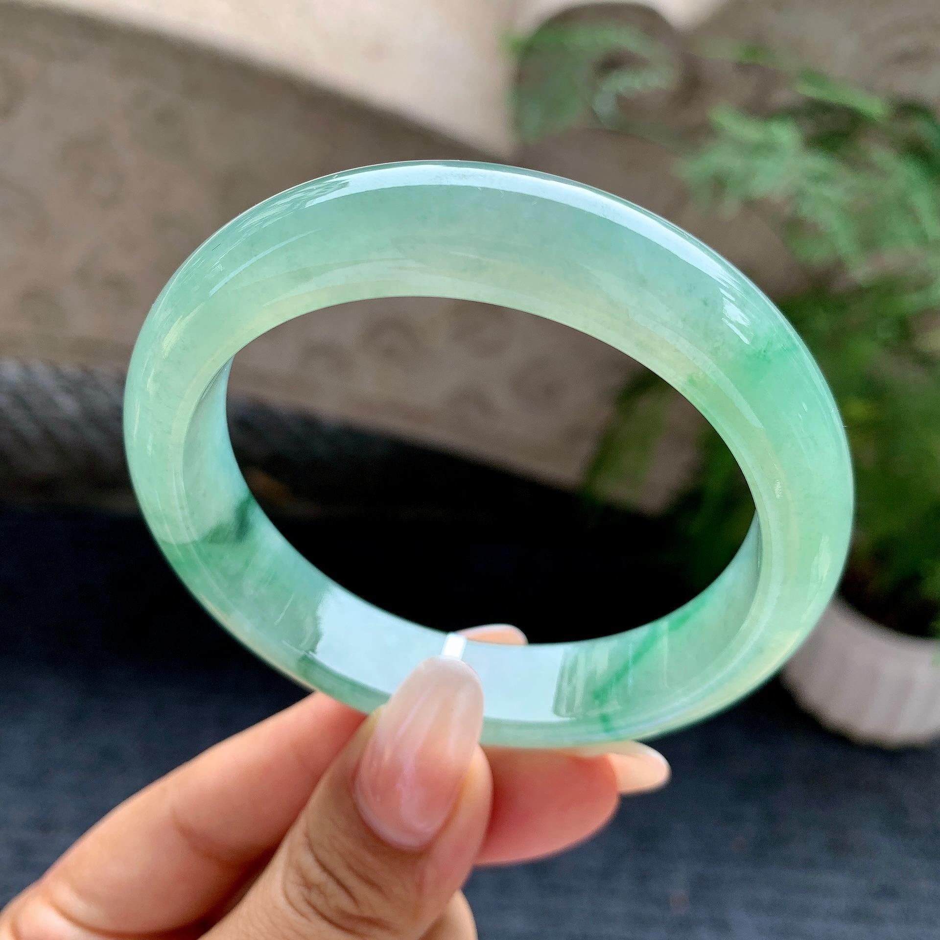 糯冰种飘花平安镯（57.3mm）（yc198220）