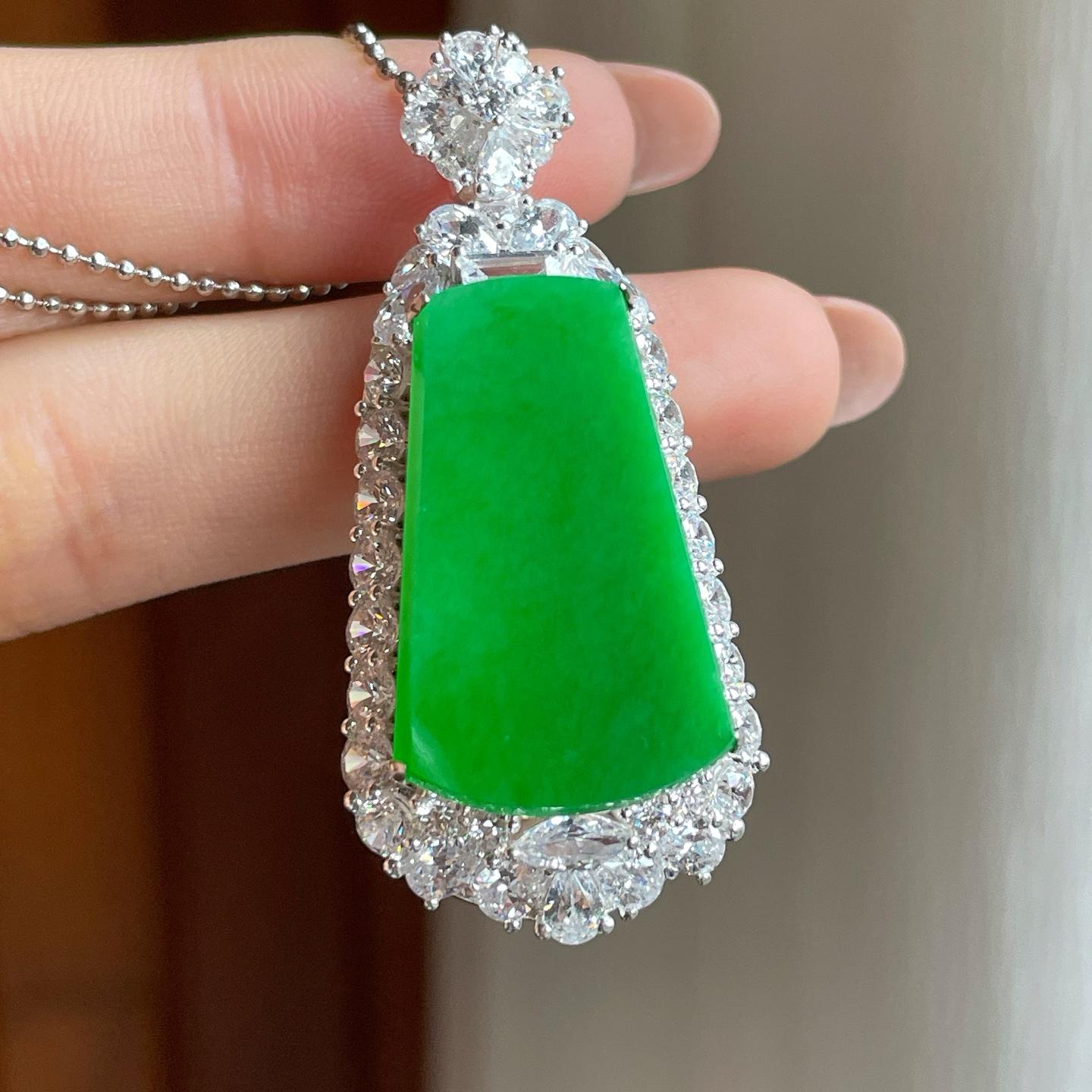 铜托糯冰满绿翡翠无事牌（yc348923）