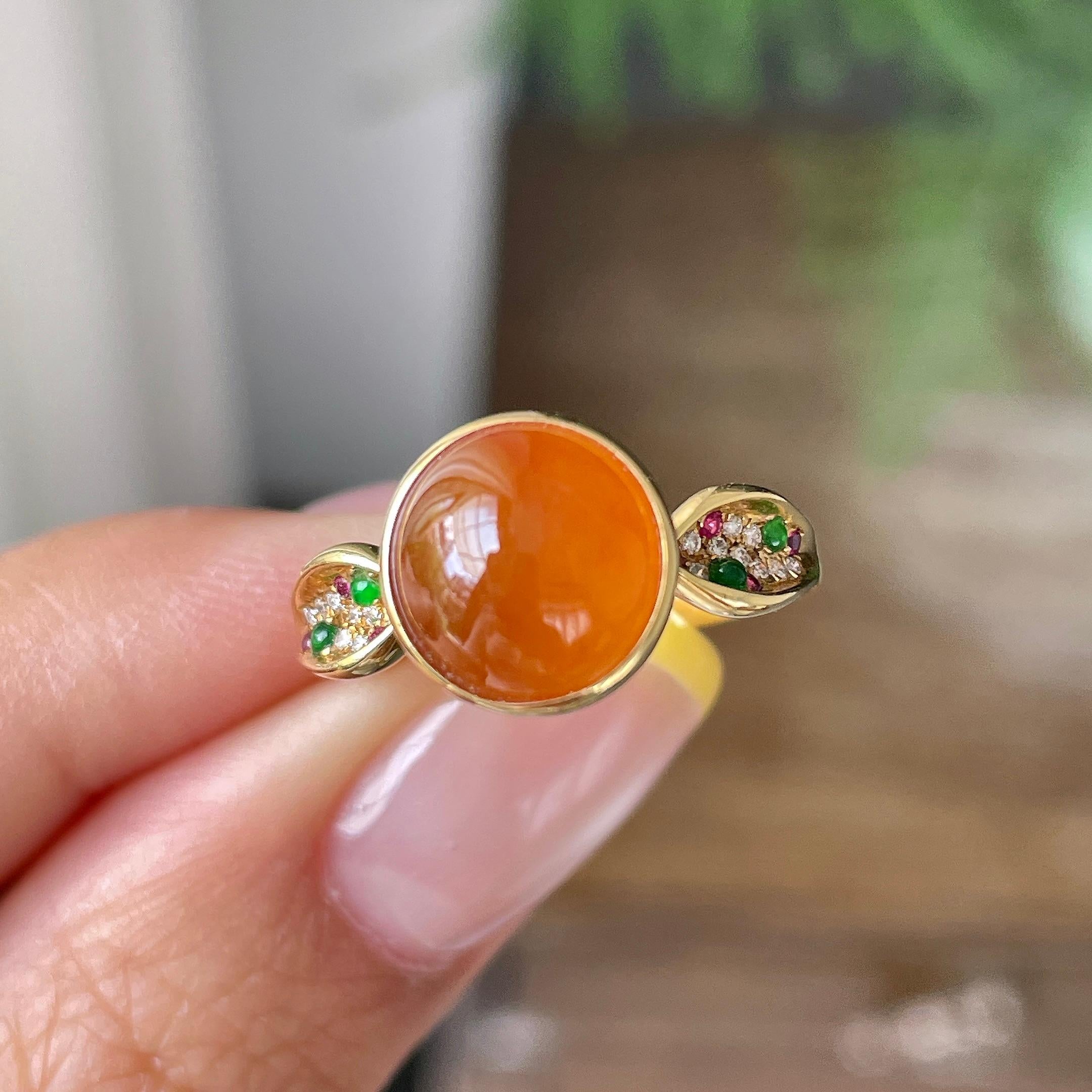 18k金镶糯冰种红翡蛋面戒指   天然缅甸A货翡翠（yc362086）