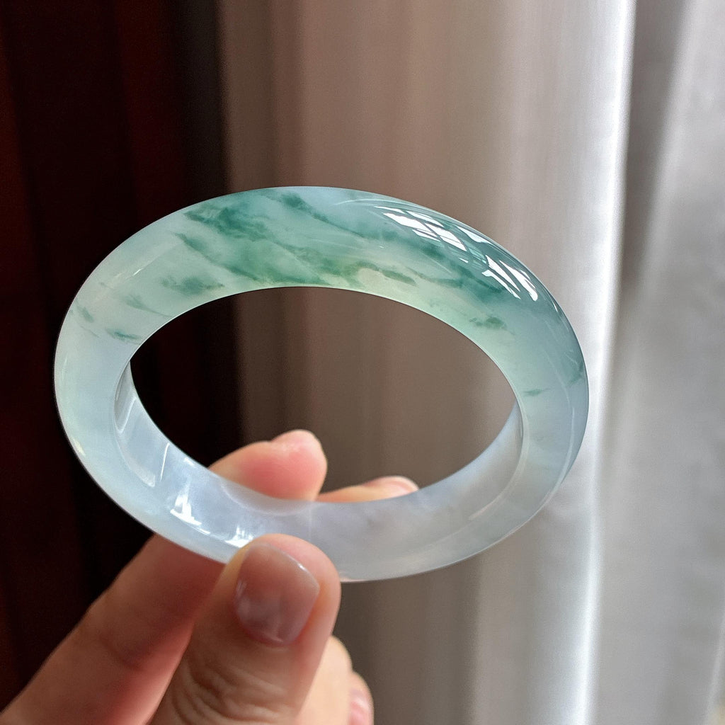 冰种飘花正圈平安镯 53圈 天然缅甸A货翡翠（yc463312）