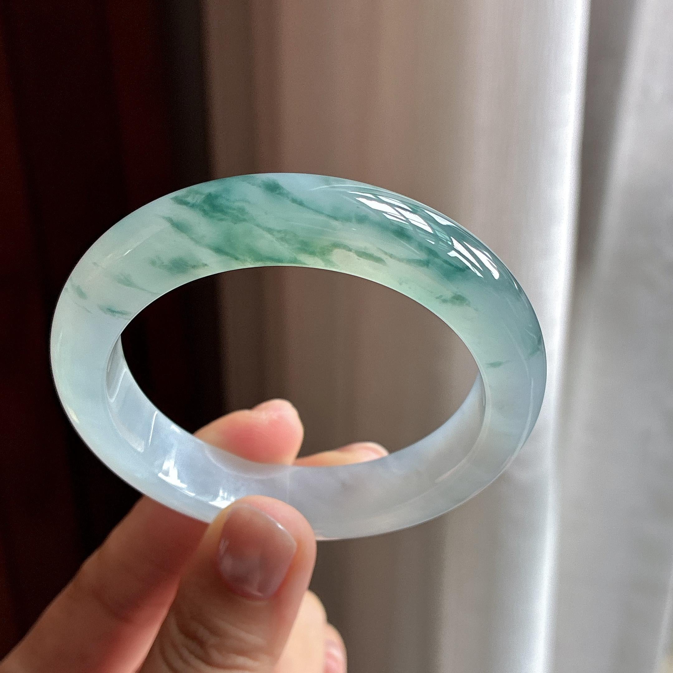 冰种飘花正圈平安镯 53圈 天然缅甸A货翡翠（yc463312）