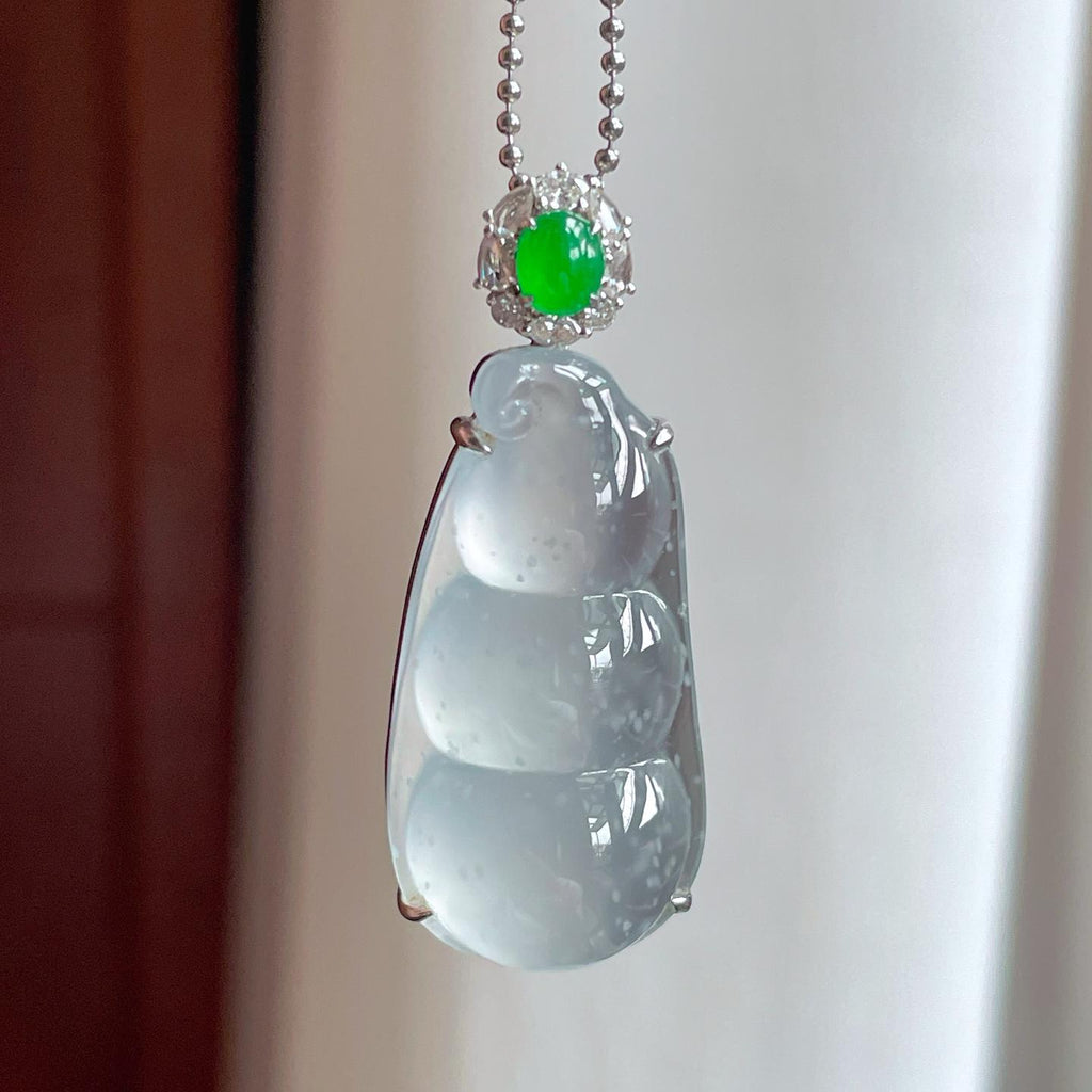 18k金镶冰玻种雪花棉翡翠豆子（yc248486）