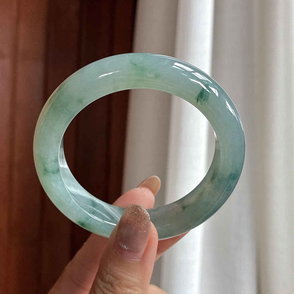 糯冰飘花正圈平安镯 55圈 天然缅甸A货翡翠（yc460917）