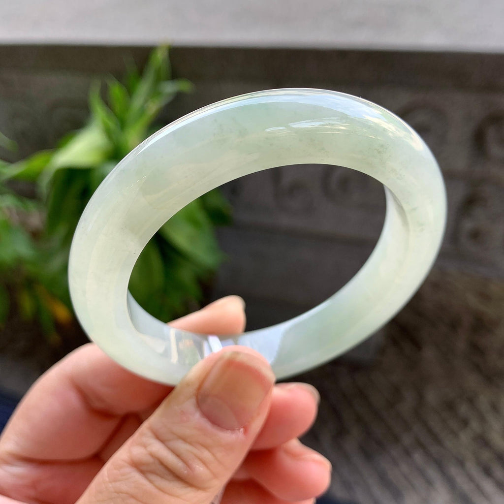 细糯种飘绿花正圈平安镯53.5圈口 天然缅甸A货翡翠（yc334203）