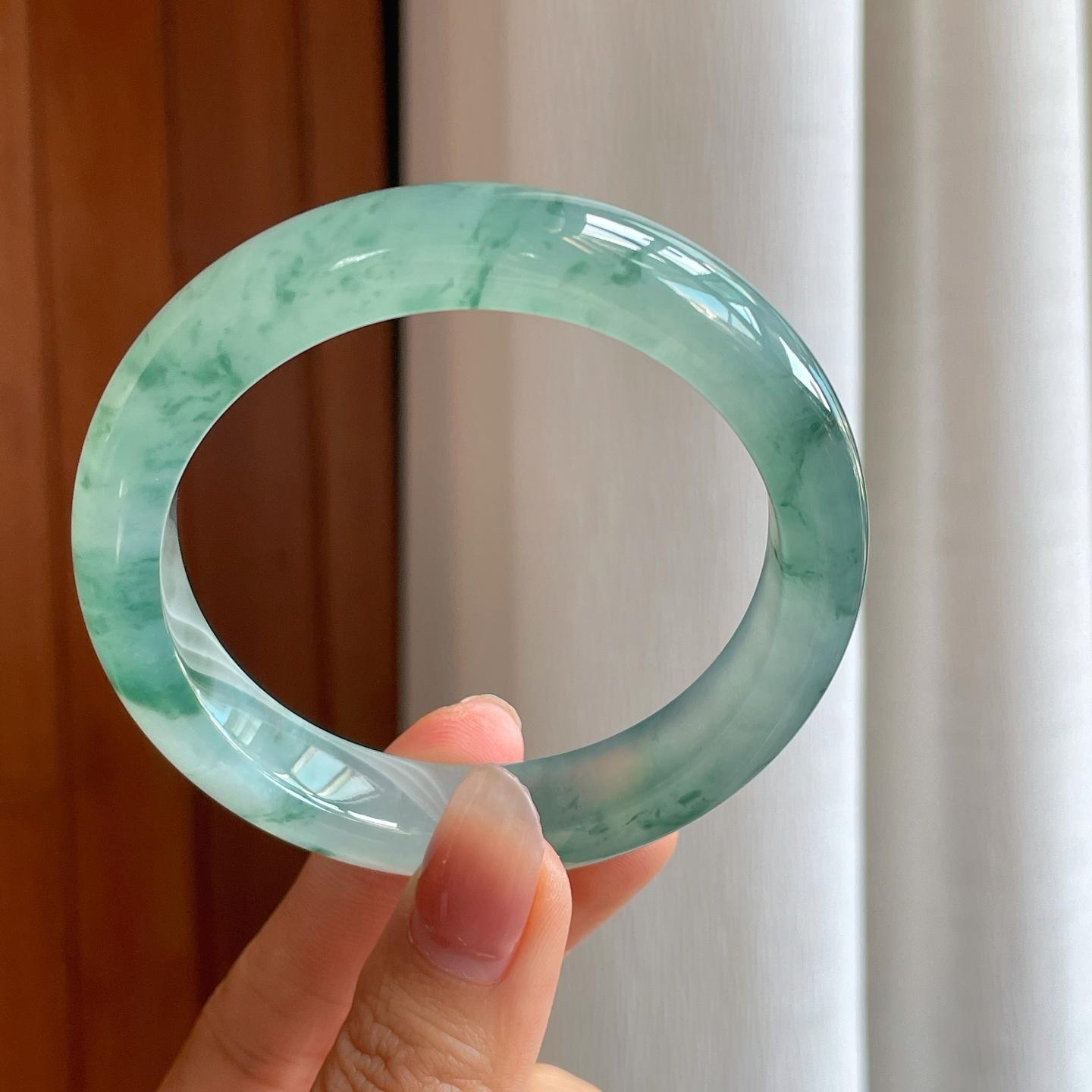 冰种飘花翡翠平安镯（57.4mm)（yc313033）