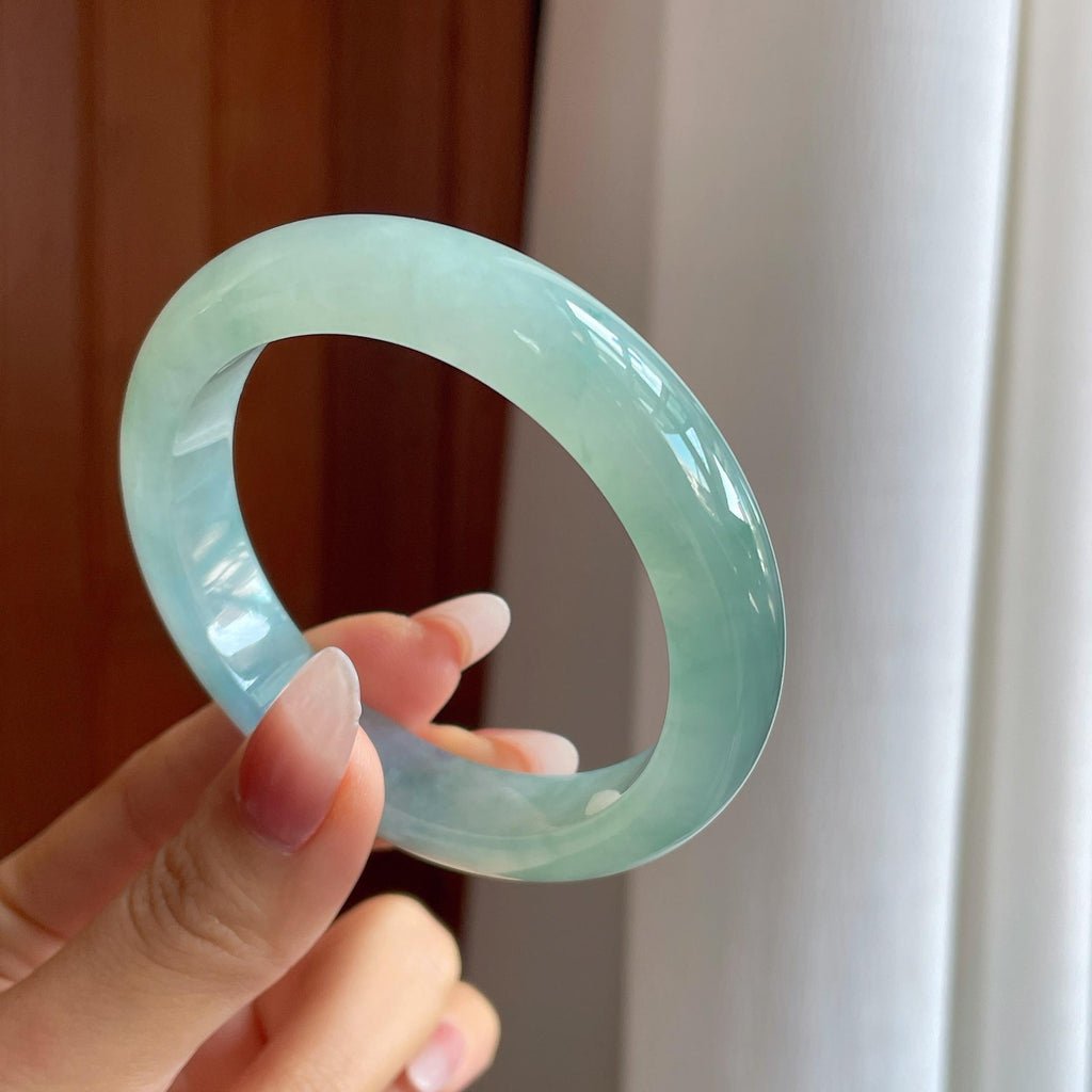 冰种飘花带紫翡翠平安镯（55.5mm）（yc302422）