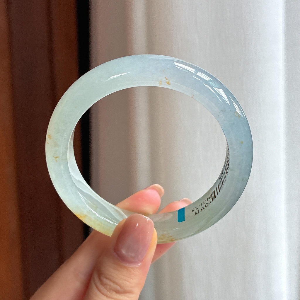 冰种飘黄翡翠平安镯（54mm)（yc423143）