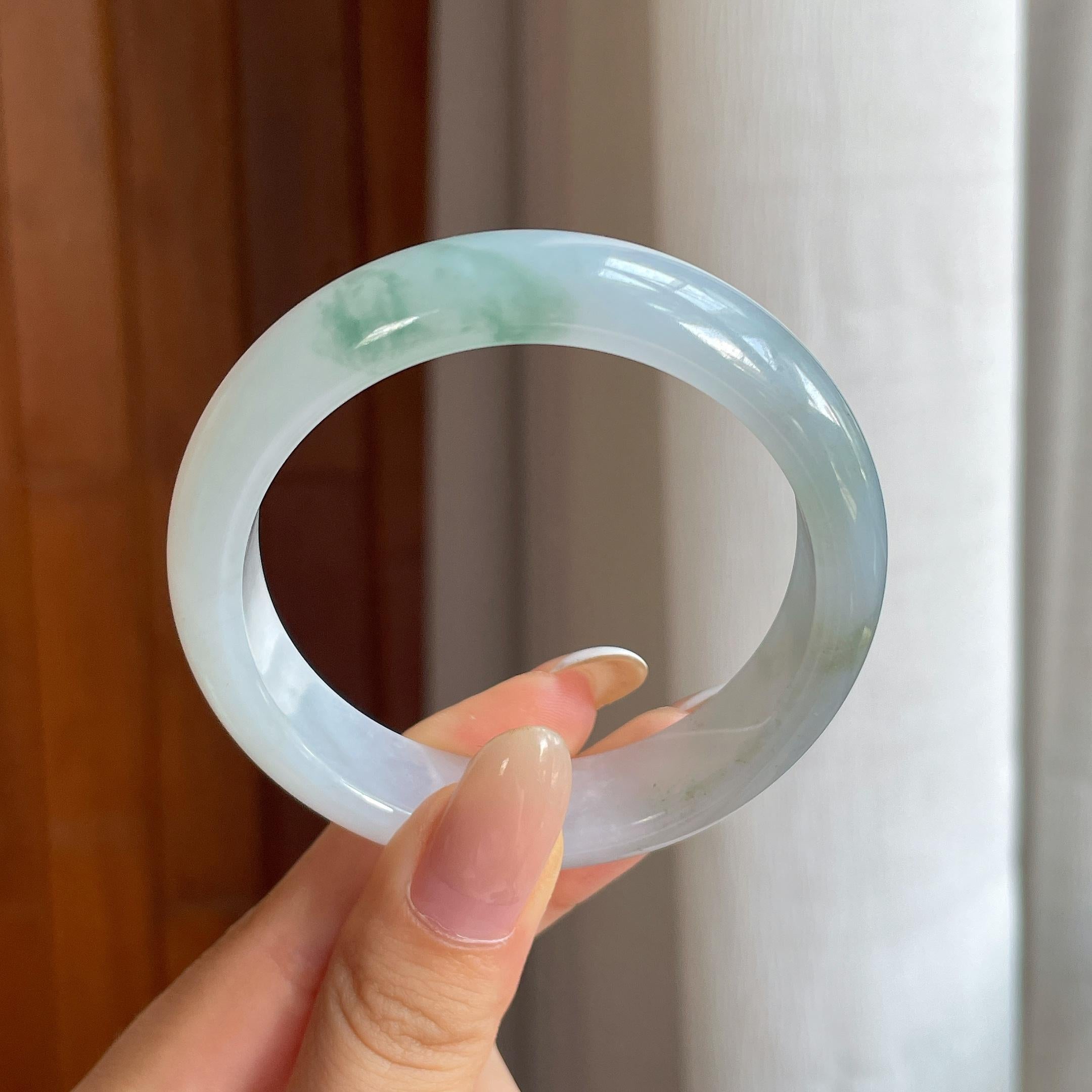 糯冰飘花翡翠平安镯（53mm)（yc415336）