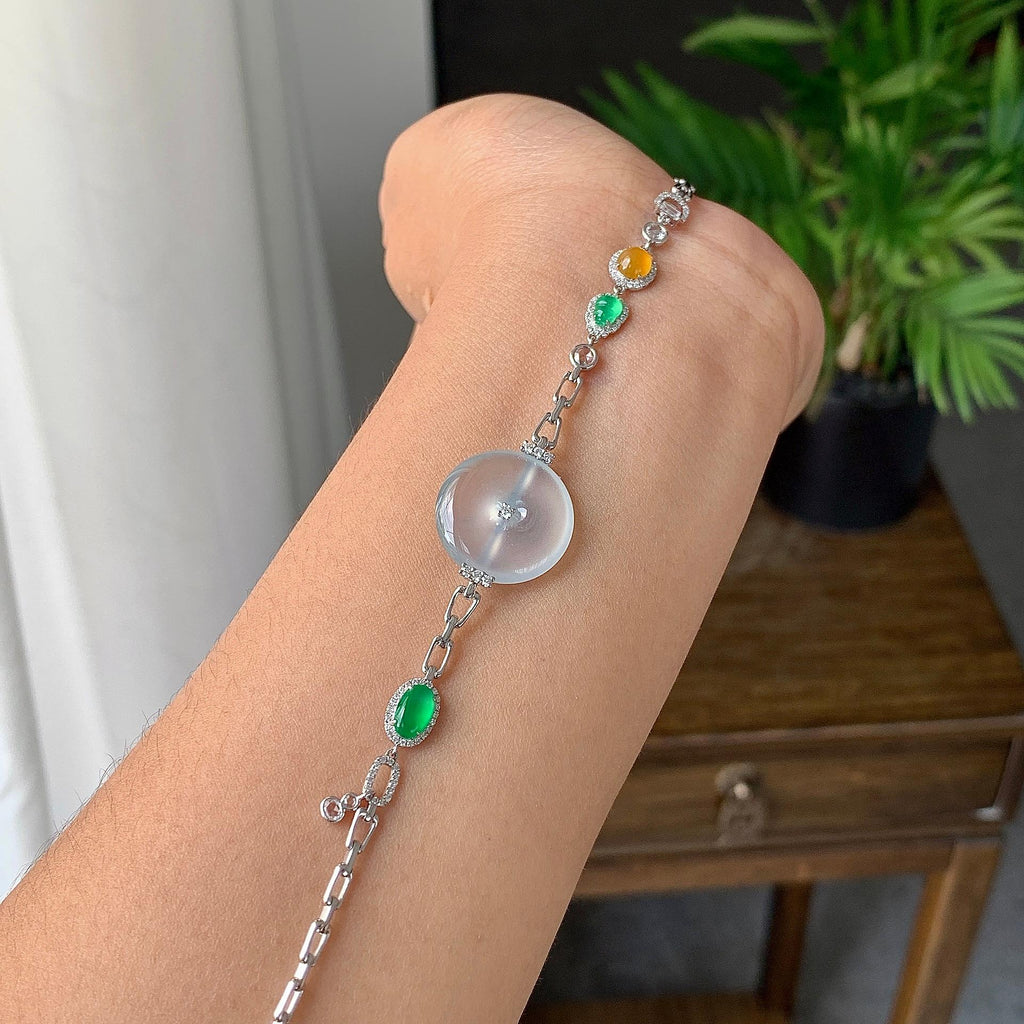 18k金冰种无色平安扣手链（yc231060）