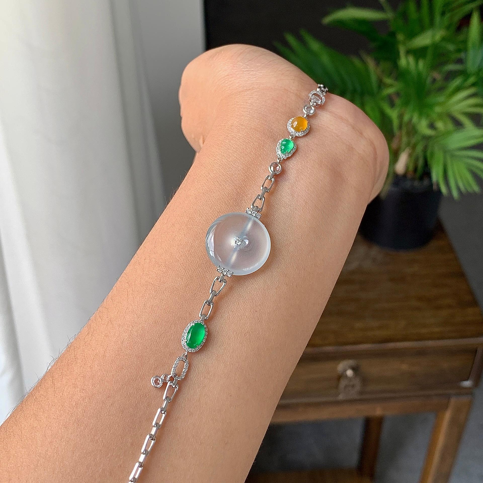 18k金冰种无色平安扣手链（yc231060）