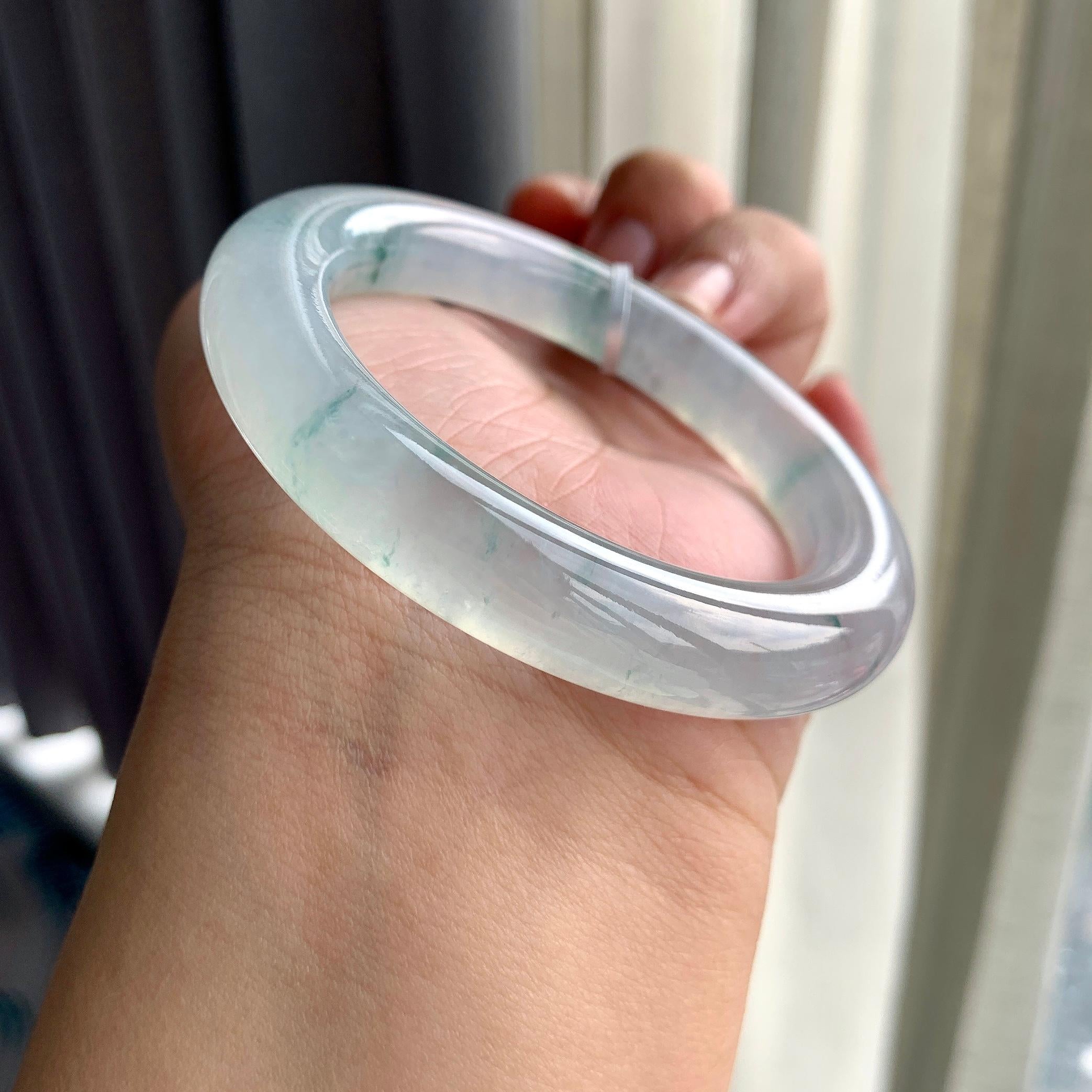 糯冰种飘花圆条手镯（54.5mm）（yc202406）