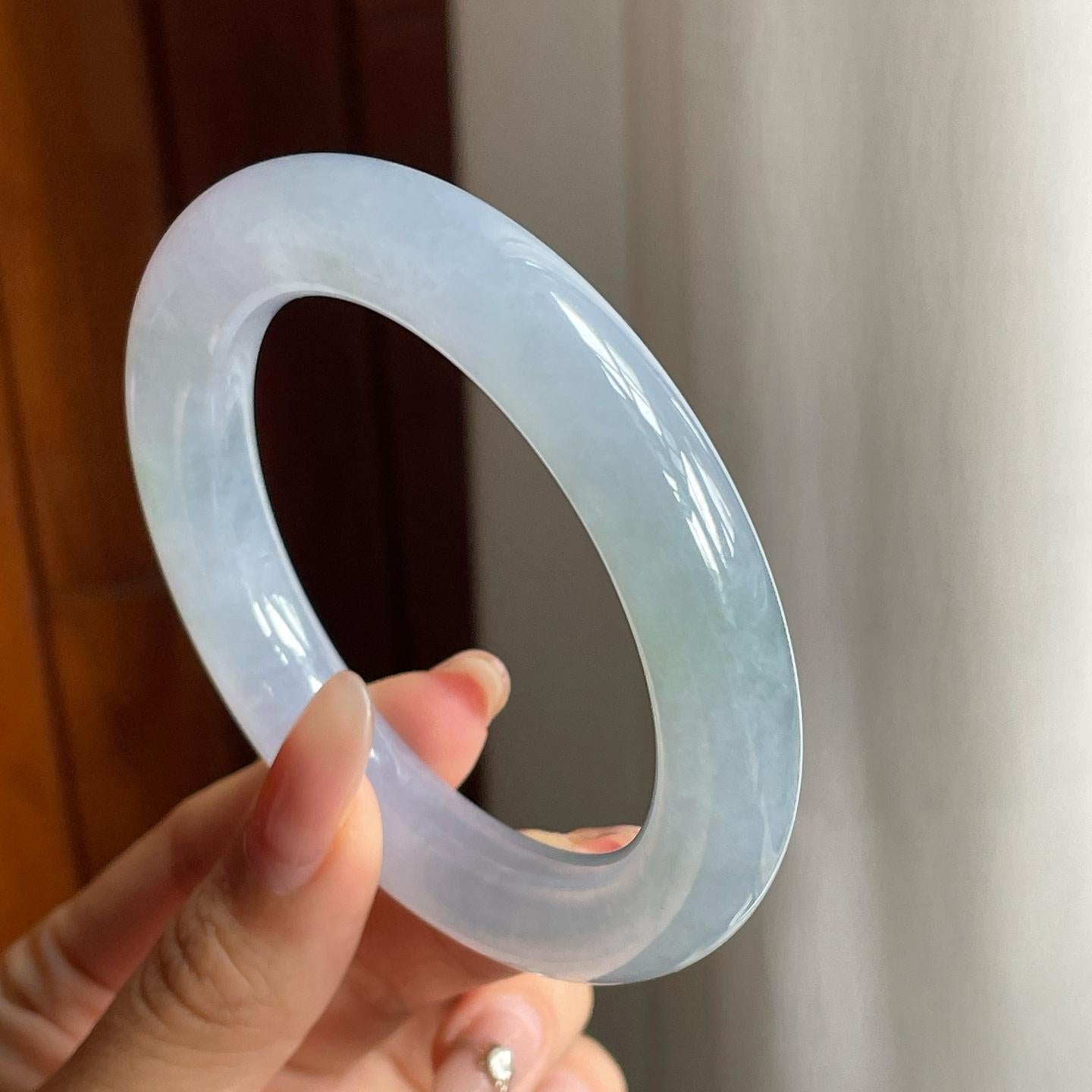 糯冰种紫罗兰翡翠圆条手镯（54mm）（yc200653）