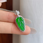 18k金钻镶冰种满绿翡翠叶子（yc267497）