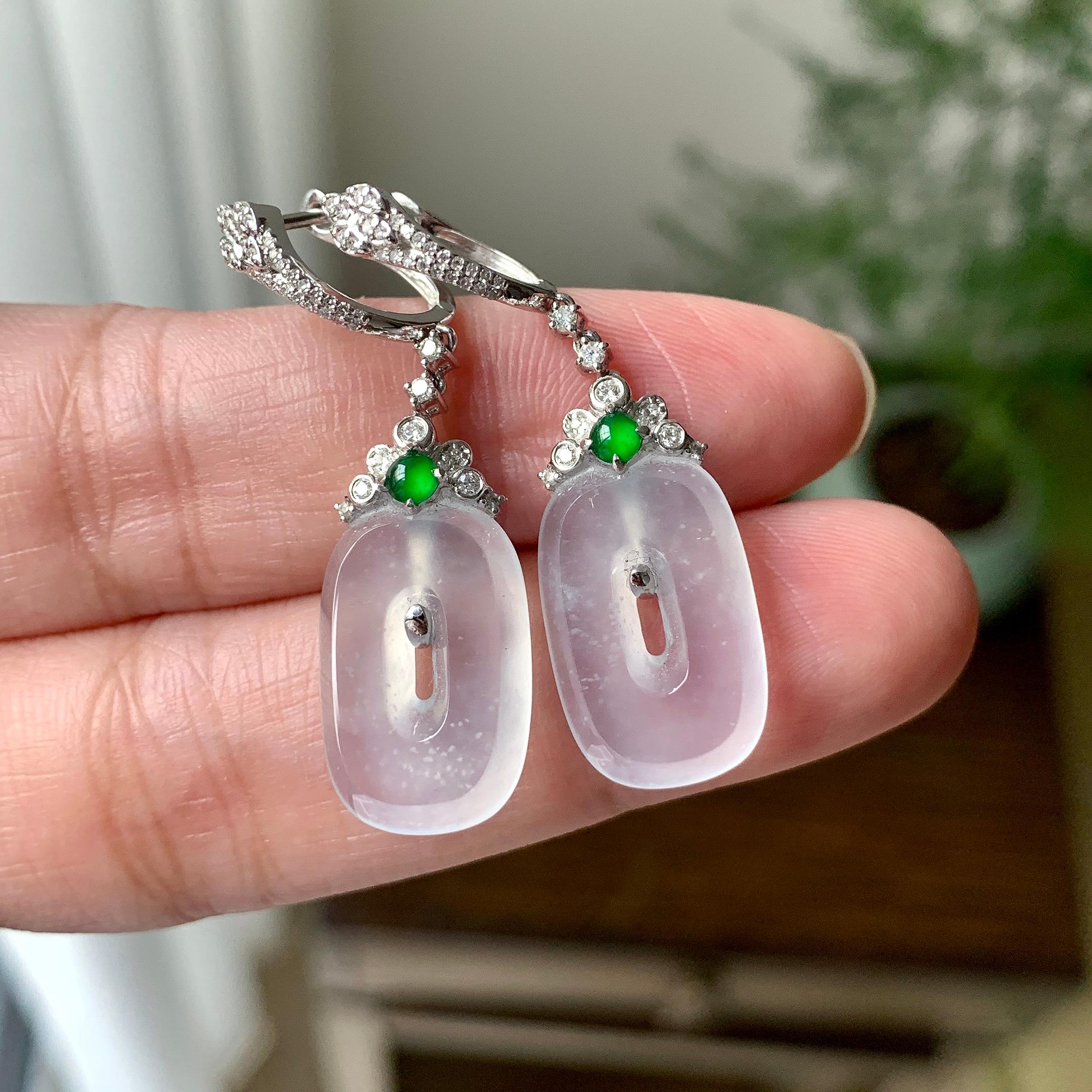 18K金钻镶糯冰种无色方糖耳坠（yc248184）