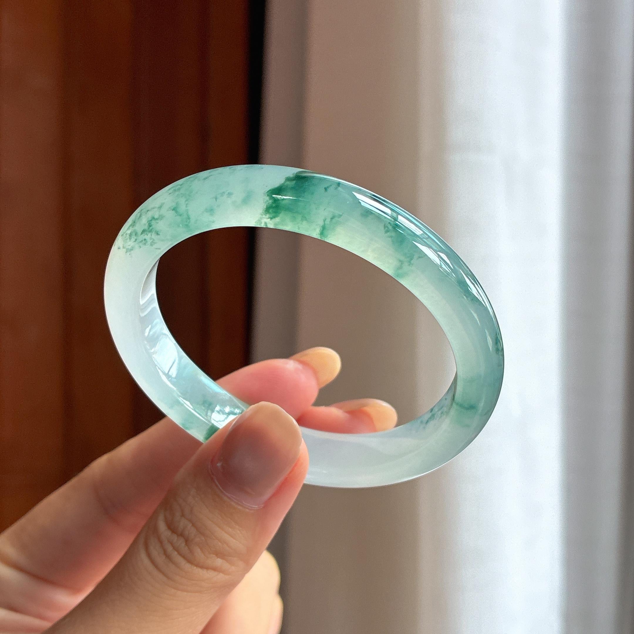 冰种贵妃飘花翡翠手镯（53mm）（yc418436）