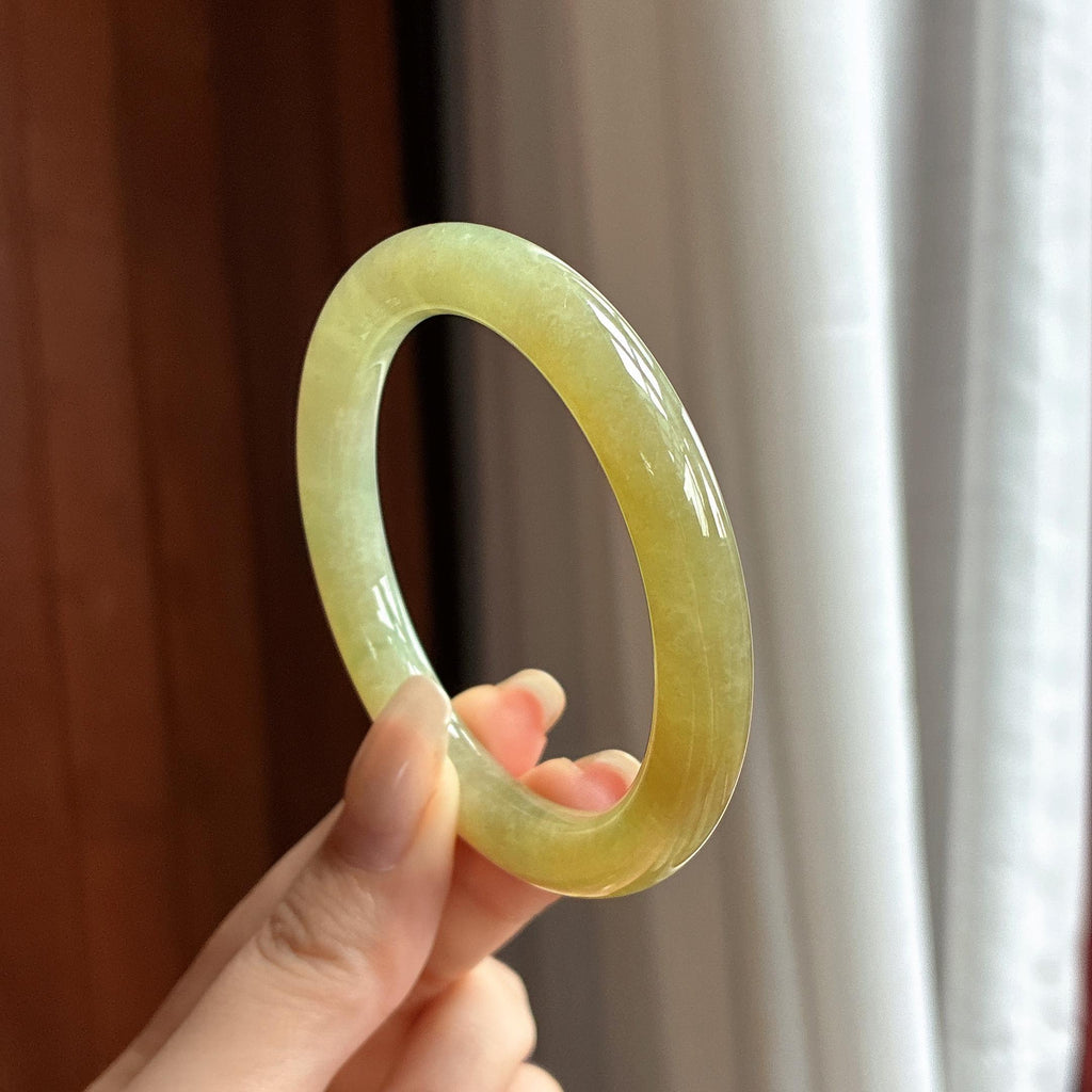 糯冰黄翡圆条手镯 52圈 天然缅甸A货翡翠（yc463225）