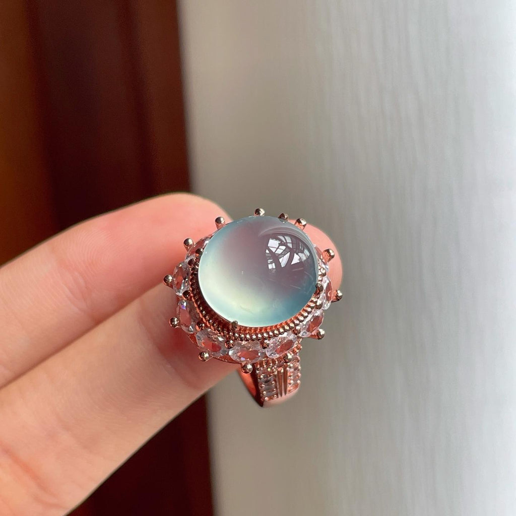 铜托冰种蓝底翡翠蛋面（yc253133）